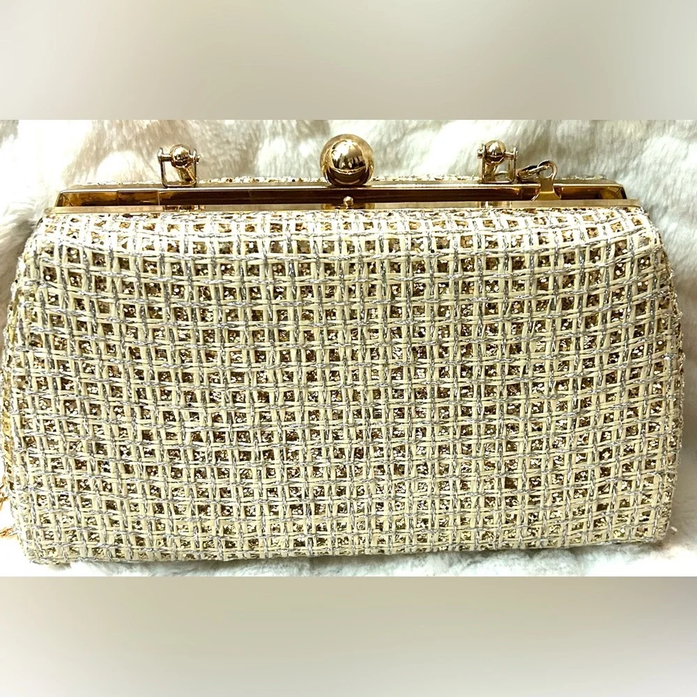 Elegant Handbag Clutch Purse with shiny Gold handle chain clasp - Picture 12 of 16